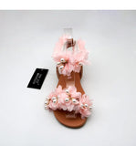Summer Flat Sandals Women Flowers Handmade Beaded Rhinestones Pearl Lady Plus Size 43 Comfortable Sweet Women's