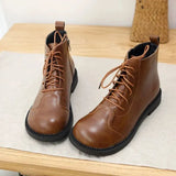 Wide Toe Small Leather Boots Ankle Boots Autumn Winter Plus Velvet Warm Short Boots Mori Literary Casual Women