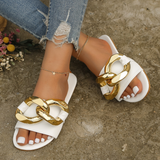 Shoes for Women 2023 Roman Chain Decoration Flat Women's Slippers Outdoor Open Toe Casual Ladies Slippers Female