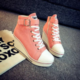New Spring Summer Classic Wedges Shoes High Top Pumps with Zipper Canvas Shoes Women Casual Height Increasing Platform