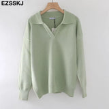 Winter casual chic v-neck oversize thick Sweater pullovers Women 2021 loose elegant Sweater Pullover female Long