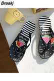 Women Beach Flip Flops Flat Outside Seaside Beach Fruit Cartoon Sandals Flip-flops Outdoor Slides Summer Home Bathroom