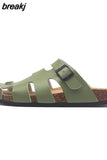 New Summer Buckle Cork Slipper 2023 Casual Women Beach Outside Non-slip Closed Toe Cut-outs Slides