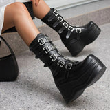 Size 44 High Heeled Women Boots Buckle Thick Bottom Zipper Platform Shoes For Woman Punk Gothic Casual Motorcycle