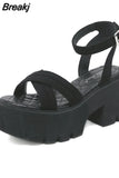 Thick Heels Platform Sandals For Women 2023 European Style Ankle Buckle Sandals Comfy Walking Lady Sandals