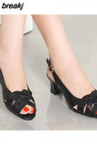 5.5cm Women's Sandals Summer Mesh Fish Mouth Chunky Heel Semi-High Heeled Hollow Out Soft Bottom Shoes Zapatos Para