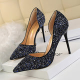 Breakj Sexy Nightclub Show Thin Women's Shoes Thin Heel High Heel Shallow Pointed Head Side Hollow Out