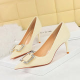 Breakj 6 Fashion Banquet Women's Shoes Heel High Heel Shallow Pointed Water Diamond Buckle Single Shoes High Heels