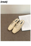 Brand Slippers Women Square Toe Slip On Mules Shoes Fashion Mary Janes Flats Heel Ladies Slides Female Spring Loafers