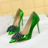 Breakj Banquet High Heels Fine Heel Shallow Mouth Pointed Crystal Bow Women's Shoes High Heel