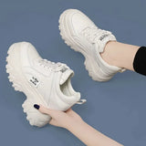Black Chunky Sneakers Women Spring Autumn Thick Bottom Dad Shoes Woman Fashion PU Leather Platform Sneakers