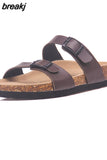 2023 New Summer Cork Slippers Women Casual Mixed Color PU Flip Flops Holiday Beach Outside Slides