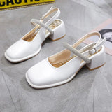 Shoes Buckle Strap Med High Heel Sandal for Women Square Toe Espadrilles Platform All-Match Suit Female Beige Medium