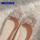Shoes Woman Square Buckle Crystal Pointed Toe Flats Glitter Shallow Slip On Comfy Loafers Bling Bling 33-44