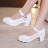 Size 32-43 Block Heels Platform Shoes Women Pumps 2021 Black White Heels Mary Jane Shoes Ladies Wedding Shoes