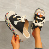 Breakj Summer New Slope Hedley Woven Slippers Women's Large-Size Grass Tie With High-Heeled