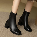 Winter New British Style Back Zipper Fashion Boots Women's Rough Heel Leather Suede Versatile Short Boots