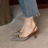Retro 5cm High-heeled Women's Shoes Sandals Pointed Toe Lattice Side-space High-heeled Shoes New Fashion Single