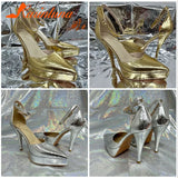 Brand 2023 Thin High Heel Ankle Strap Pumps Shoes Pointed Toe Metallic Feel Design Sexy Style Spring Summer Lady Women