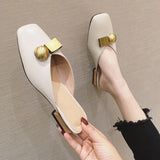 Mules Summer Outside Shoes for Women 2023 Low Heel Woman Slippers Off White Sandals Leather Natural Skin Normal B Sale