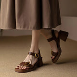 Size 34-40 Women Sandals Retro Genuine Leather High Heels Summer Shoes For Women 2023 Ankle Strap Platform