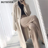 Thick Turn-down Collar One Button Women Cardigans Sweater Autumn Winter Pockets Loose Female Knit Cardigans Coat
