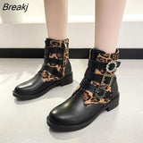 Leopard Woman Plush Boots Fashion Round Retro Ankle Boots 2023 Winter Belt Buckle Short Boots Comfortable Botas De