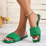 Size Fashion Weaving Flat Slippers Women 2023 Summer Non Slip Beach Flip Flops Woman Designer Soft Sole Square Toe