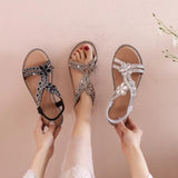 Women Flat Shoes Summer Luxury Designer Rhinestone Sandals Diamond Elegant Glitter Beach Sandals Black Silver Gold