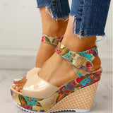 Leisure print bohemia Wedges Women Shoes sandal 2023 Summer Sandals hook&loop Platform High Heels Shoes