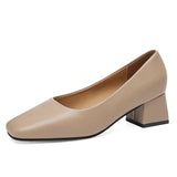 Women High Heels Pumps Closed Square Toe Shallow Basic Office Square Heel Heels Classic Ladies Dress Party Slip-On Weding