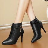 Women's Sexy Pointed Toe Stiletto Heels Ankle Boots Plus Size Autumn Winter Warm Short Plush Booties PU Leather Botas Mujer