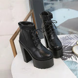 Super High-Heel Short Boots Lace-Up Womens Shoe Model Catwalk Thick With Women Boots Sexy Elegant Ankle Boots Single