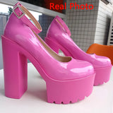 Spring Chunky Heeled Ankle Strap Pumps Sweet Platform Pink Square Heel Woman High Heels Pumps Platform Shoes Woman