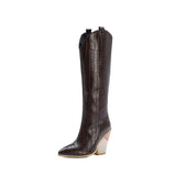 Knee High Boots Women 2022 Winter Short Plush Thick High Heel PU Leather Female Long Western Boot Shoes Big Size 45