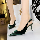 Breakj High Heels Women's Shoes Shallow Mouth West Velvet And Thick Suede Stitching Tip Back Empty Hollow Back Trip Strip Single