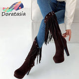 Big Size 50 Rome Zipper Mid Calf High Heel Platform Retro Boots For Women 2021 Casual Leisure Winter