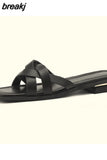 Size 33-40 Women Slippers Summer 2023 Real Leather Flats Shoes For Women Low Heels Sandals Casual Home Ladies