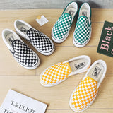 Chessboard Canvas Shoes for Women Casual Sneakers Ladies Walking Shoes Slip on Loafers Sport Shoes Baskets Femme