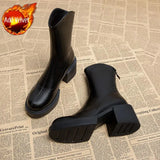 Waterproof Booties Chunky Short Shoes for Women Platform Very High Heels Female Ankle Boots Round Toe Heeled Quality