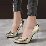 Fashion Sweet Silver Square High Heel Pumps Lady Casual Golden 9cm High Heel Pumps Mujer Tacones