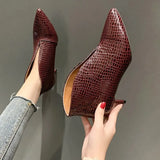 Women's Ankle Boots 2023 New Pointy V-neck Patent-leather Women High Heels Simple Versatile Commuting Office Female