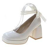 Platform Pumps Women Shoes 2023 Fashion High Heels White Mary Janes Woman Thick Heeled Party Wedding Shoes Mary
