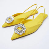 Pointed Toe Sequin Buckle Slippers For Women Shallow Mouth Back Strappy Low Heel Sandals Women Summer 2021 Flat