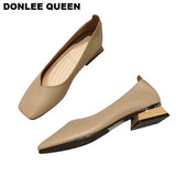 Spring Flats Shoes Women Wooden Low Heel Ballet Square Toe Shallow Brand Shoe Slip On Loafer zapatos de mujer big size