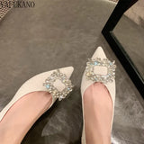 Rhinestone Square Buckle Decor Chunky Heeled Pumps 2023 New Party Wedding Shoes Fashion Pointed Toe Low Heel High