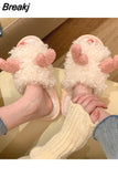 Shoes Women Winter Indoor Warm Cotton Closed Toe Slippers Home Cartoon Giraffe Plush One-word Slippers Chinelos
