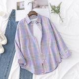 New Fashion Loose Womens Plaid Shirt Fresh College Style Design Blouses And Tops Long Sleeve Casual Female Checked