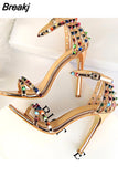 High Heels Rivets Sandals Lady Stiletto Gladiator Pumps Stripper Summer Platform Shoes 2023 Luxury Fashion Women