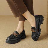 Size 34-41 Women Loafers Classic Chain High Heels Shoes For Women Retro Pumps Genuine Leather 2023 Trend Preppy